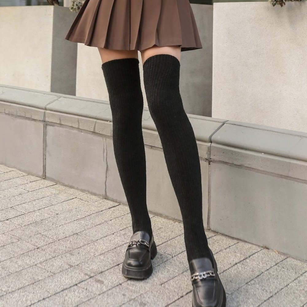 Navy gray brown black Thigh highs tights cotton Lolita goth punk preppy